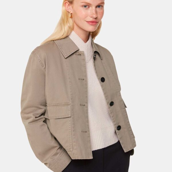 Whistles Women's Pure Cotton Collared Short Jacket - 6 - Taupe, Taupe