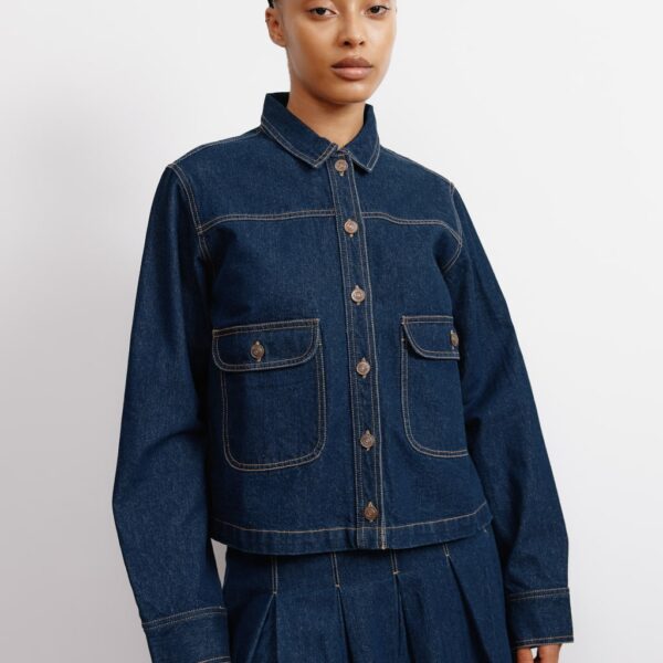 Albaray Women's Pure Cotton Denim Collared Jacket - 10 - Dark Indigo Mix, Dark Indigo Mix