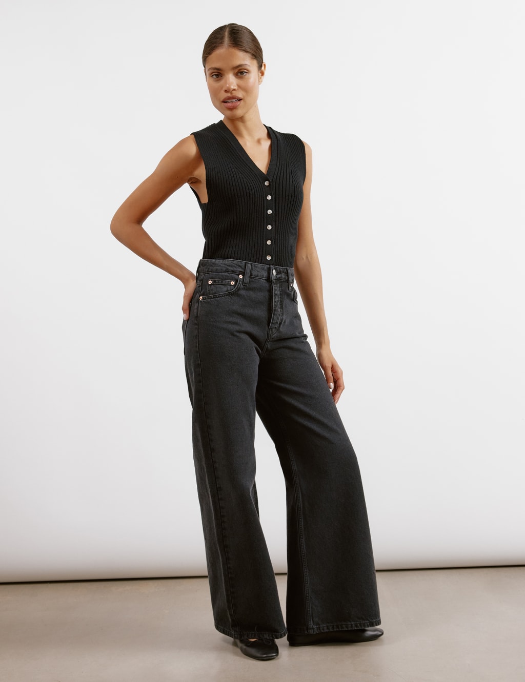 Albaray Women's Wide Leg Jeans - 14 - Black, Black