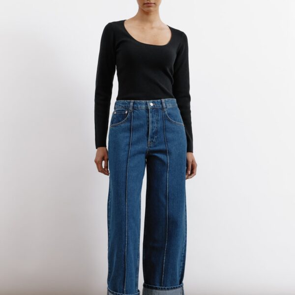 Albaray Women's Mid Rise Pintuck Wide Leg Turn Up Jeans - 10 - Medium Indigo, Medium Indigo