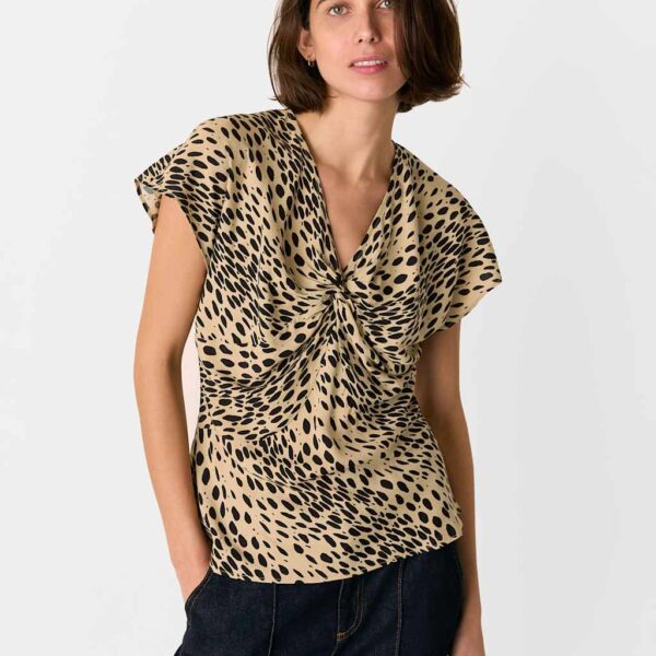 Whistles Women's Animal Print V-Neck Twist Front Blouse - 12 - Multi, Multi