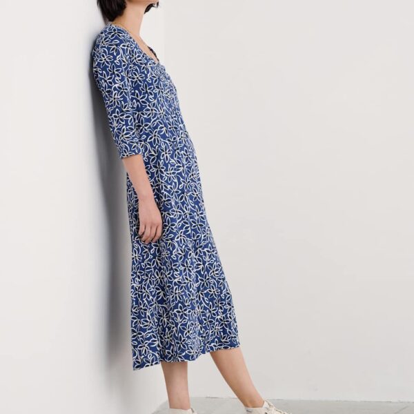 Seasalt Cornwall Women's Cotton Modal Blend Floral Midi Waisted Dress - 16REG - Navy Mix, Navy Mix