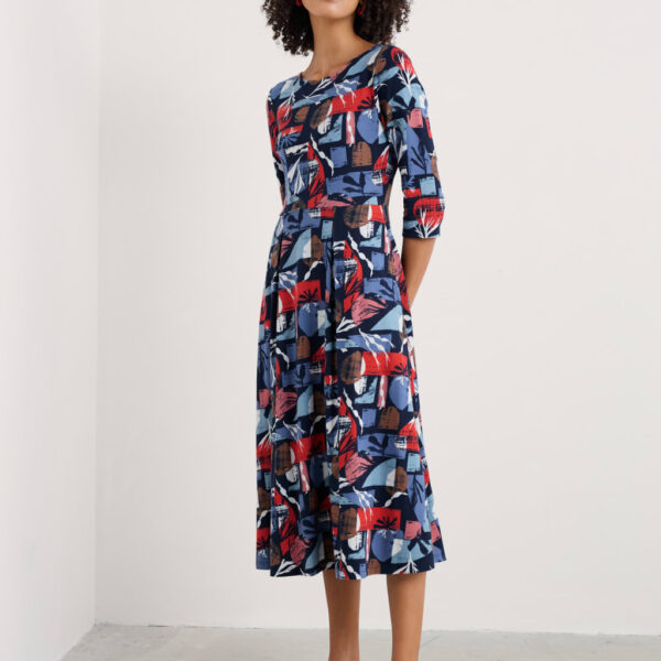 Seasalt Cornwall Women's Cotton Rich Geometric Midi Fit And Flare Dress - 14REG - Multi, Multi