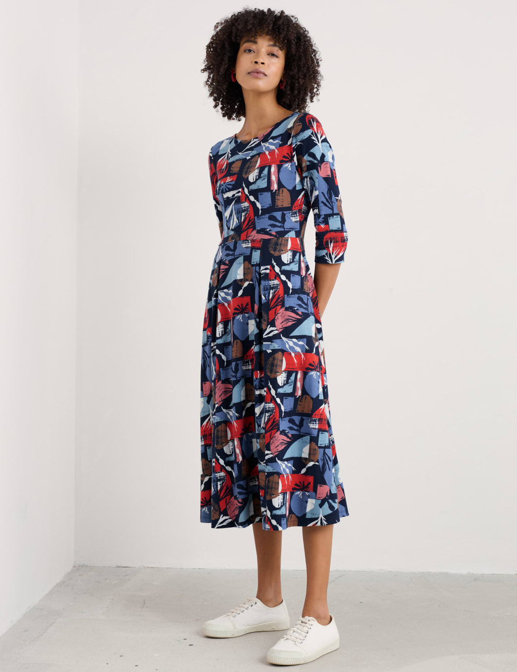 Seasalt Cornwall Women's Cotton Rich Geometric Midi Fit And Flare Dress - 14REG - Multi, Multi