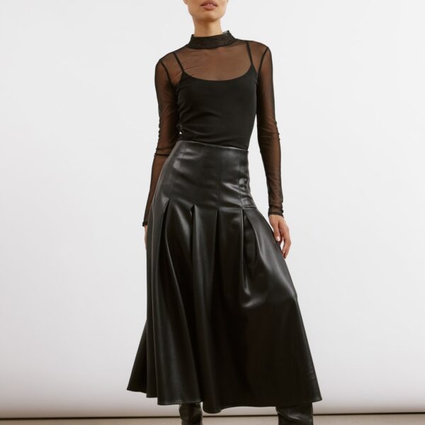 Albaray Women's Leather Look Pleated Midi A-Line Skirt - 18 - Black, Black