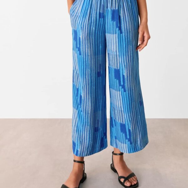 Whistles Women's Cupro Rich Striped Wide Leg Cropped Trousers - 12 - Blue Mix, Blue Mix