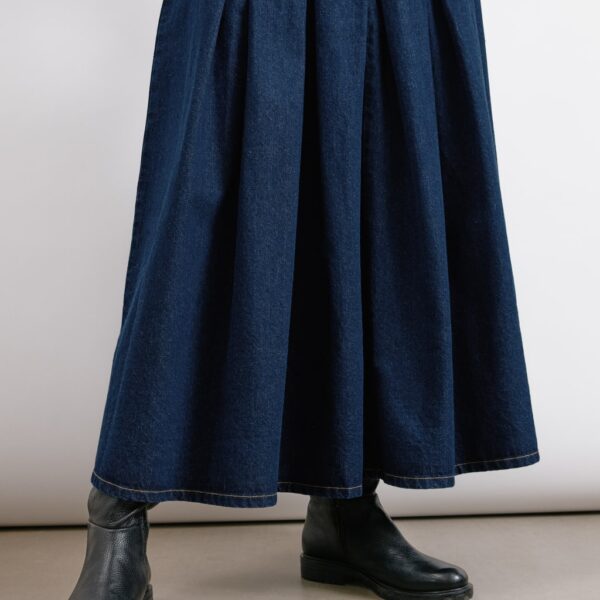 Albaray Women's Pure Cotton Denim Pleated Midi A-Line Skirt - 8 - Dark Indigo Mix, Dark Indigo Mix