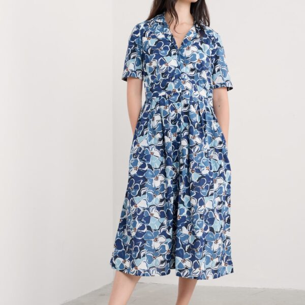 Seasalt Cornwall Women's Pure Cotton Floral Midi Waisted Dress - 14REG - Blue Mix, Blue Mix