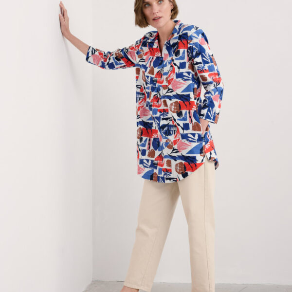 Seasalt Cornwall Women's Cotton Rich Printed Notch Neck Relaxed Tunic - 14 - Multi, Multi