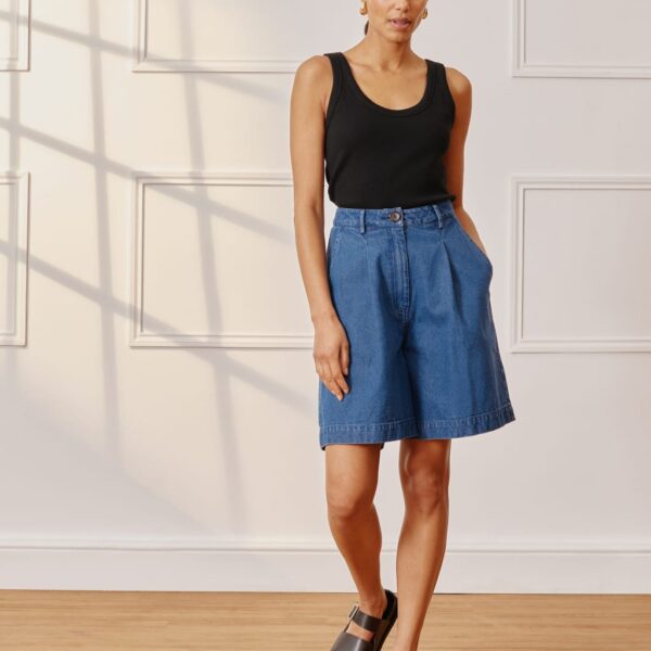 Albaray Women's Denim Pleat Front Long Shorts - 16 - Indigo, Indigo