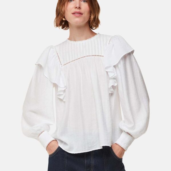 Whistles Women's Textured Round Neck Frill Detail Blouse - 10 - White, White