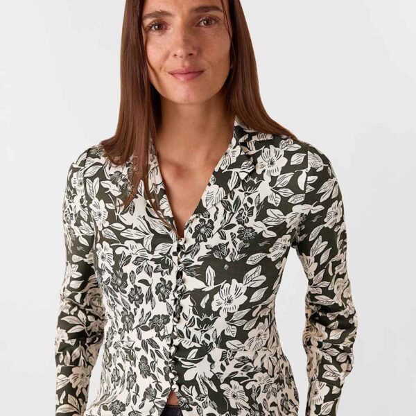 Whistles Women's Floral V-Neck Button Through Blouse - 8 - Green Mix, Green Mix