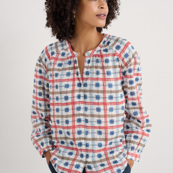Seasalt Cornwall Women's Pure Cotton Checked Round Neck Button Through Shirt - 8 - Multi, Multi