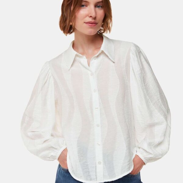 Whistles Women's Textured Collared Blouson Sleeve Shirt - 12 - White, White