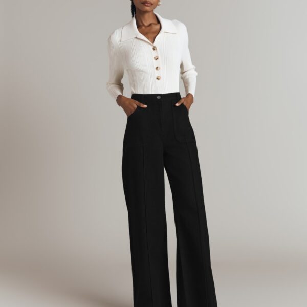 Ghost Women's Cotton Rich Wide Leg Trousers - Black, Black