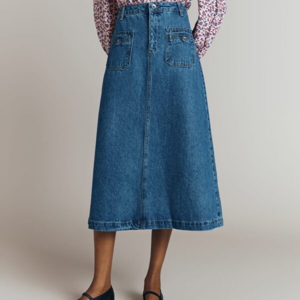 Ghost Women's Denim Midi A-Line Skirt - XS - Blue Denim, Blue Denim