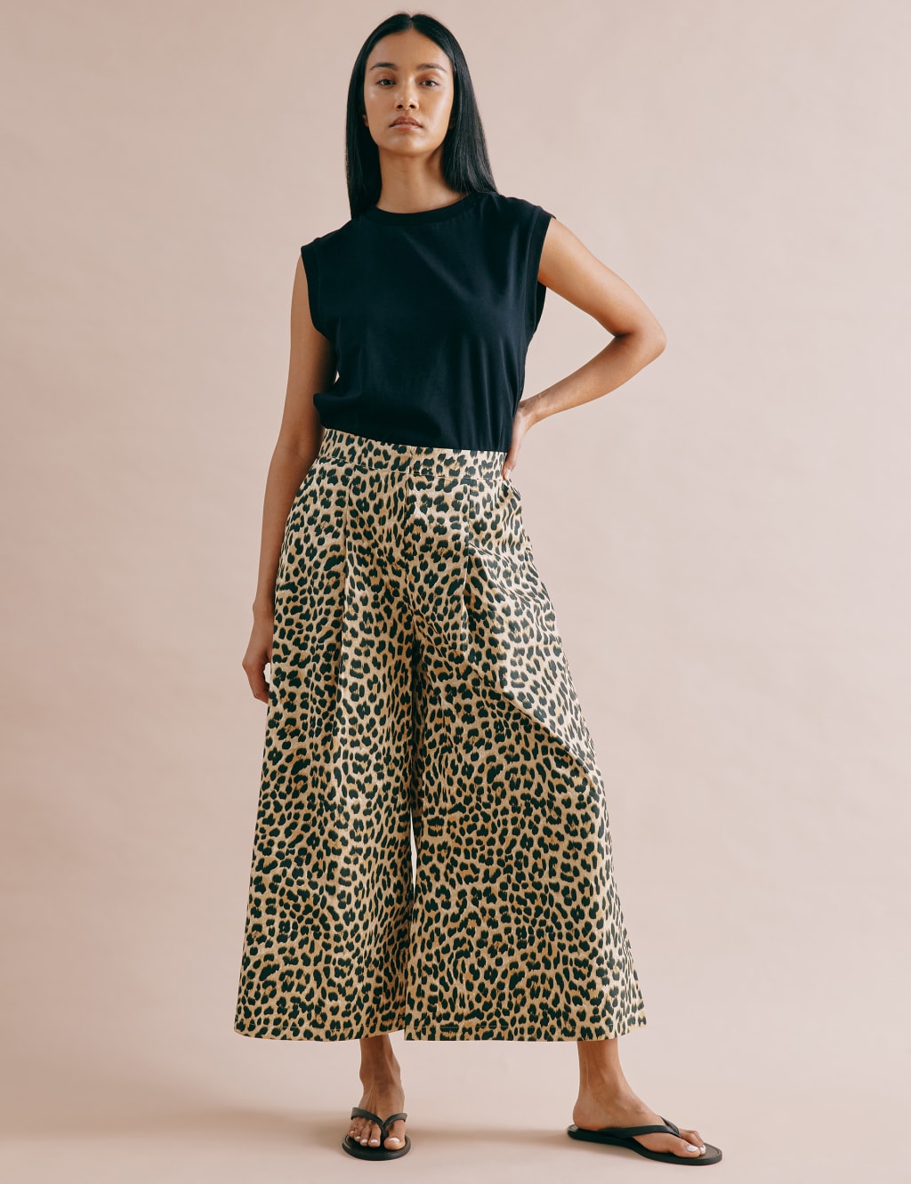 Albaray Women's Pure Cotton Animal Print Wide Leg Culottes - 10 - Brown Mix, Brown Mix