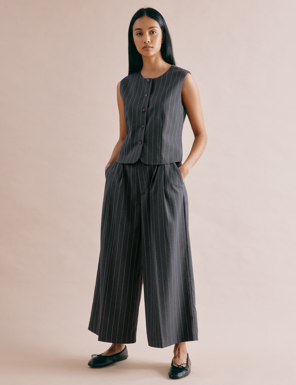 Albaray Women's Pinstripe Wide Leg Culottes - 12 - Grey Mix, Grey Mix