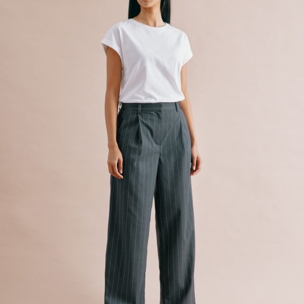 Albaray Women's Pinstripe Pleat Front Wide Leg Trousers - 8 - Grey Mix, Grey Mix