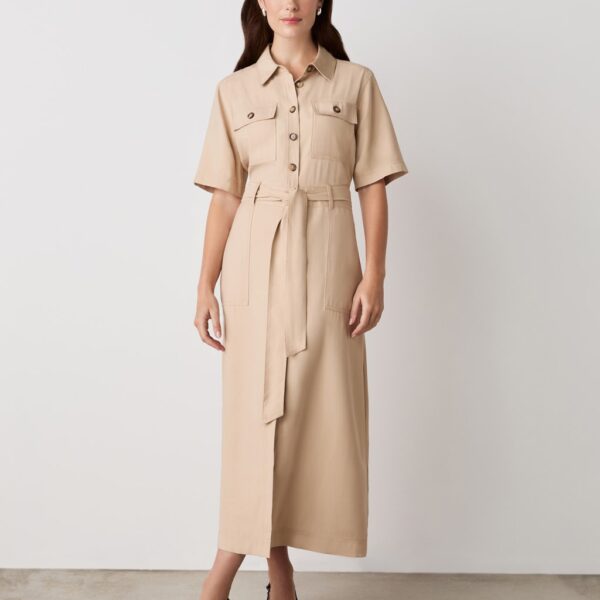 Finery London Women's Midi Shirt Dress - 18 - Natural, Natural,Navy,Green