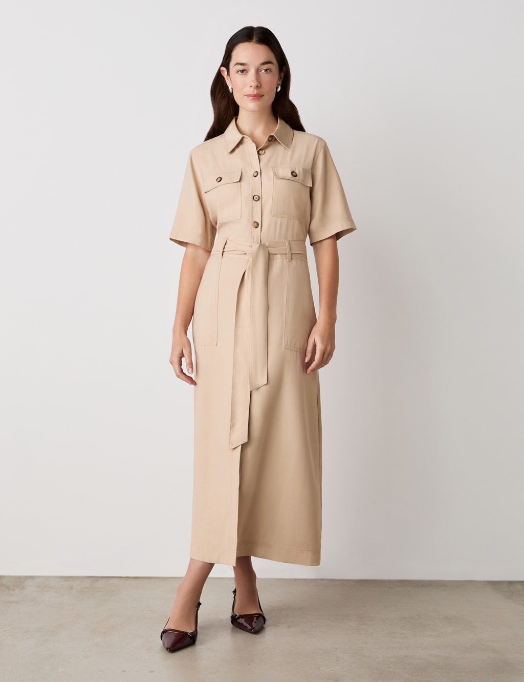 Finery London Women's Midi Shirt Dress - 18 - Natural, Natural,Navy,Green
