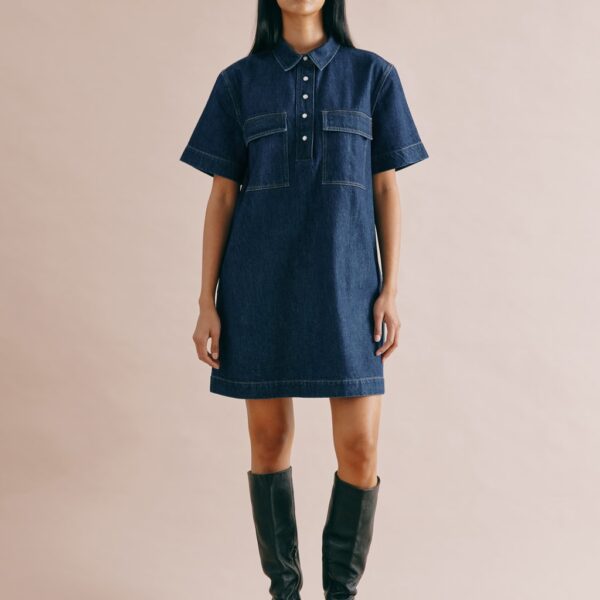 Albaray Women's Denim Mini Shift Shirt Dress - 10 - Dark Blue Denim, Dark Blue Denim