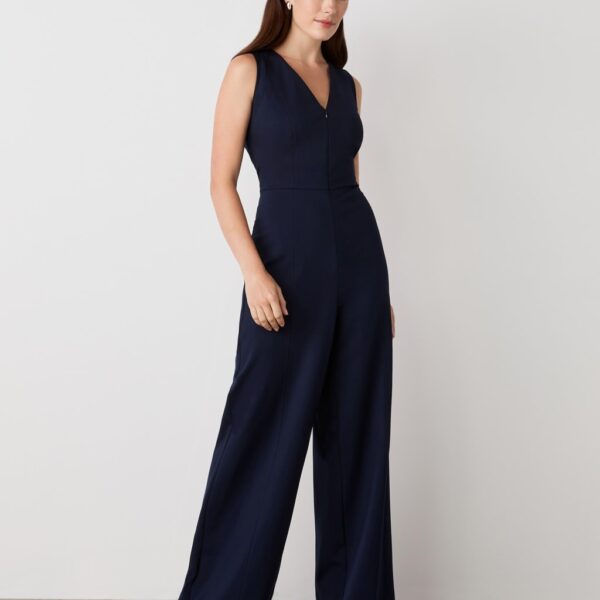 Finery London Women's Ponte Jersey Sleeveless Wide Leg Jumpsuit - 16 - Navy, Green,Navy