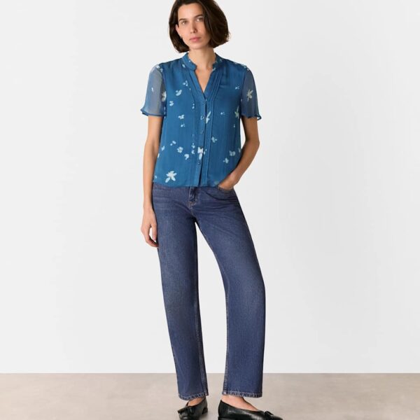 Whistles Women's Floral V-Neck Blouse - 6 - Blue Mix, Blue Mix