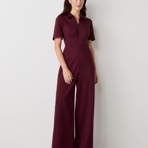 Finery London Women's Jersey Short Sleeve Jumpsuit - 18 - Burgundy, Black,Burgundy