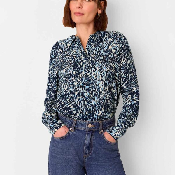 Whistles Women's Animal Print Collared Button Through Shirt - 10 - Blue Mix, Blue Mix