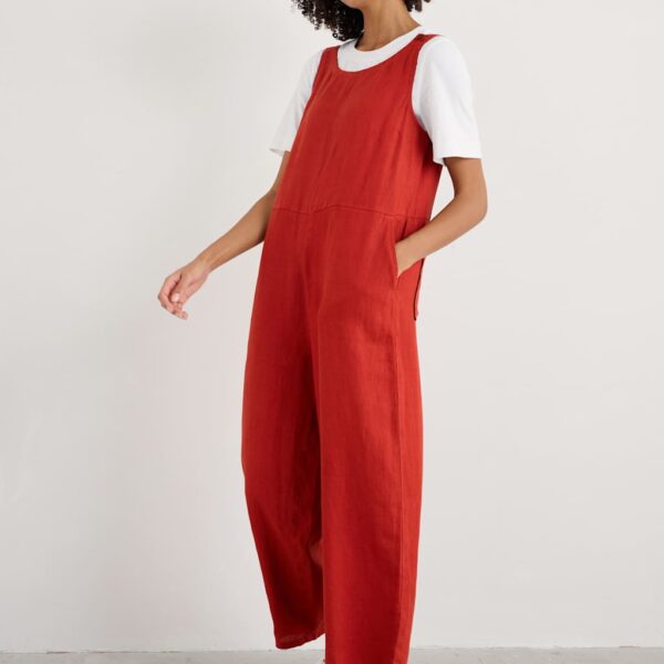 Seasalt Cornwall Women's Pure Linen Sleeveless Jumpsuit - 14 - Orange, Navy,Orange