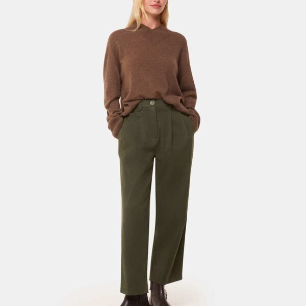 Whistles Women's Lyocell Rich Barrel Leg Ankle Grazer Trousers - 12 - Khaki, Khaki