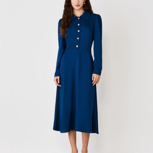 Finery London Women's Crepe Satin Midi Skater Dress - 18 - Navy, Navy
