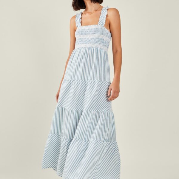 Accessorize Women's Pure Cotton Striped Maxi Beach Dress - Blue Mix, Blue Mix