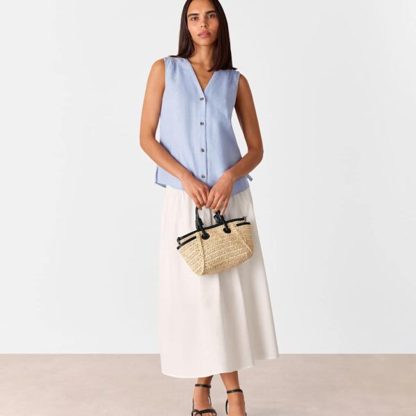 Whistles Women's Pure Linen Button Through Tank Top - 12 - Pale Blue, Pale Blue,White