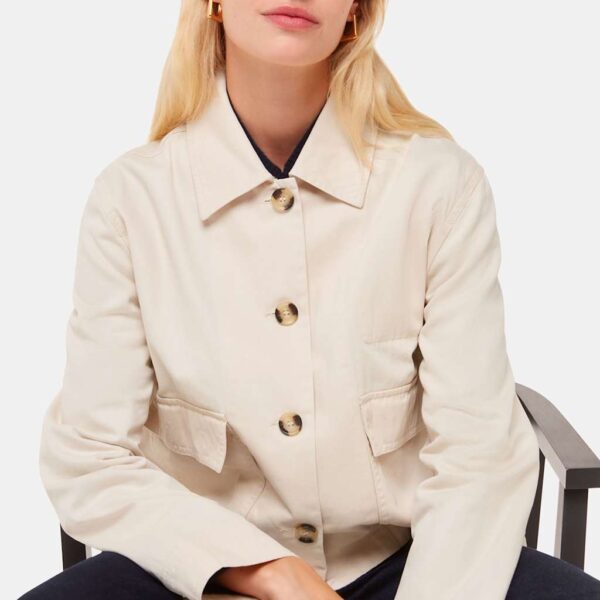 Whistles Women's Pure Cotton Collared Short Jacket - 14 - Stone, Stone,Black,Blue