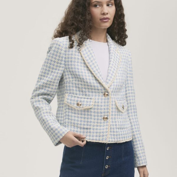 Finery London Women's Tweed Textured Single Breasted Blazer - 16 - Blue, Blue