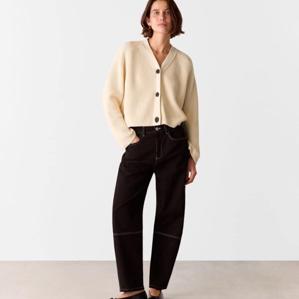 Whistles Women's Pure Cotton Button Front Cropped Cardigan - S - Ivory, Ivory,Navy,Green