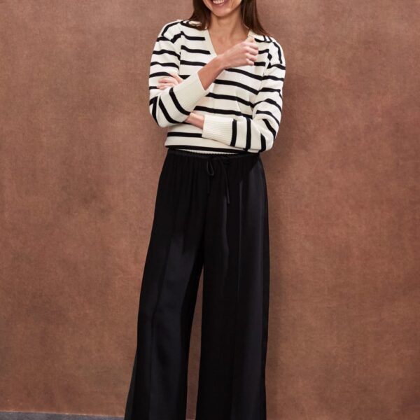 Ro&Zo Women's Satin Side Stripe Wide Leg Trousers - 12REG - Black, Black,Khaki