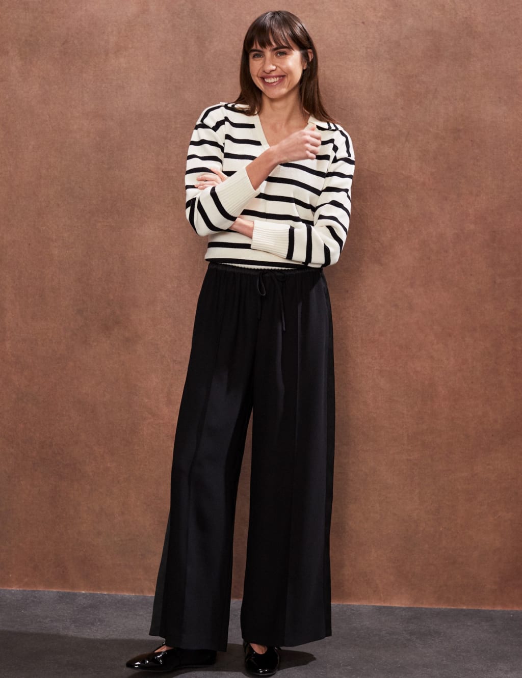 Ro&Zo Women's Satin Side Stripe Wide Leg Trousers - 12REG - Black, Black,Khaki
