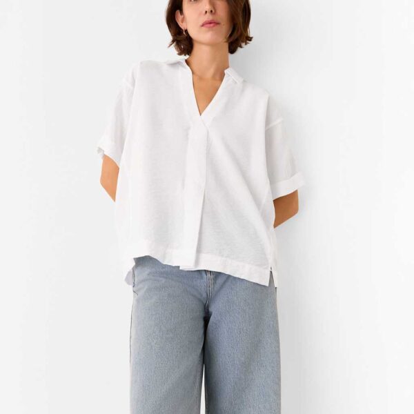 Whistles Women's Collared V-Neck Shirt - 12 - White, Green,White