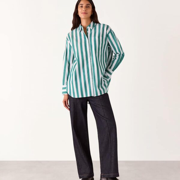 Whistles Women's Pure Cotton Striped Collared Relaxed Shirt - 10 - Green Mix, Green Mix,Blue Mix,Pink Mix