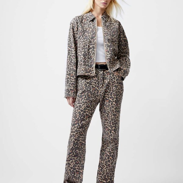 French Connection Women's Denim Animal Print Cropped Jacket - Beige Mix, Beige Mix