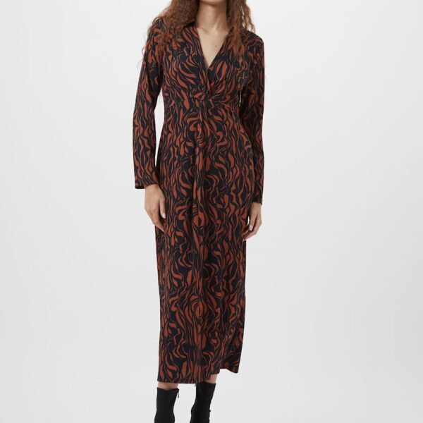French Connection Women's Jacquard V-Neck Twist Front Midi Shift Dress - Black Mix, Black Mix