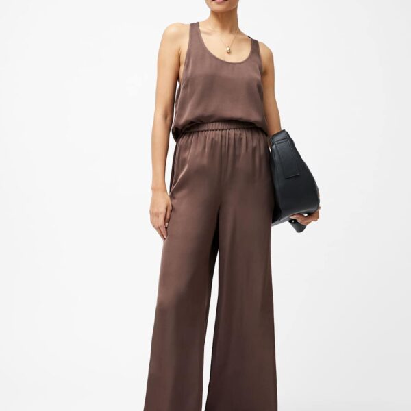 French Connection Women's Satin Elasticated Waist Wide Leg Trousers - Brown, Brown