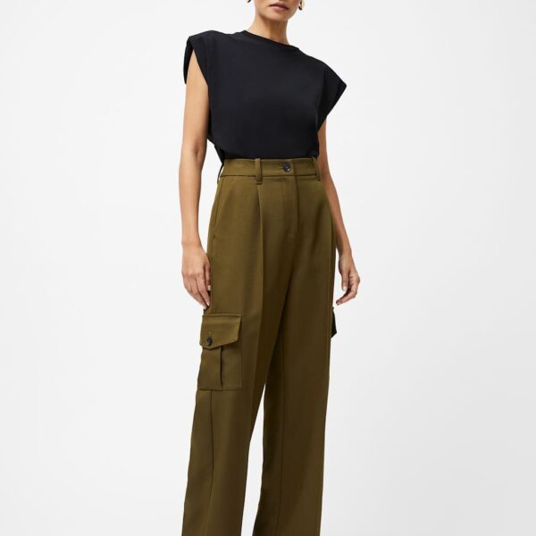 French Connection Women's Twill Cargo Wide Leg Trousers - 12 - Green, Green