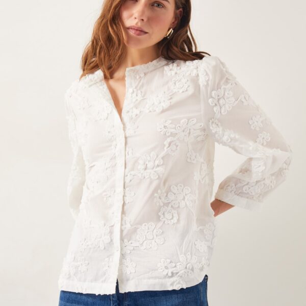 Monsoon Women's Pure Cotton Embroidered Collared Blouse - XL - Ivory Mix, Ivory Mix