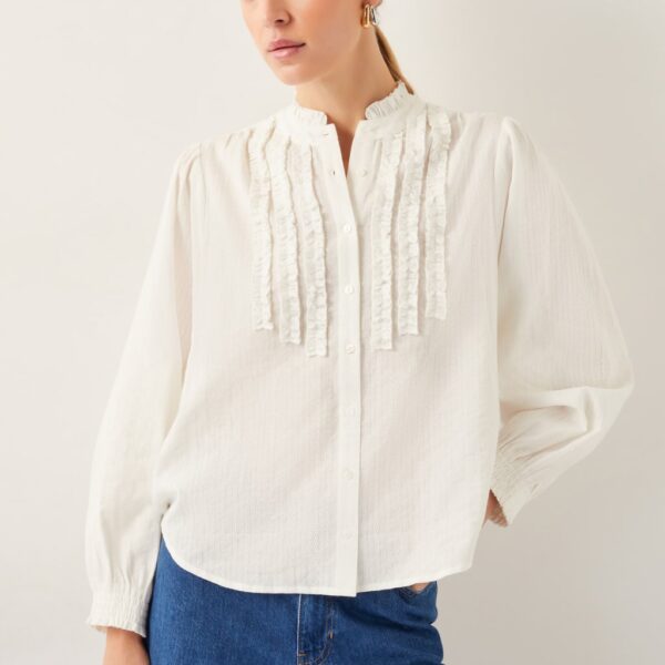 Monsoon Women's Pure Cotton Frill Detail Blouse - Ivory, Ivory