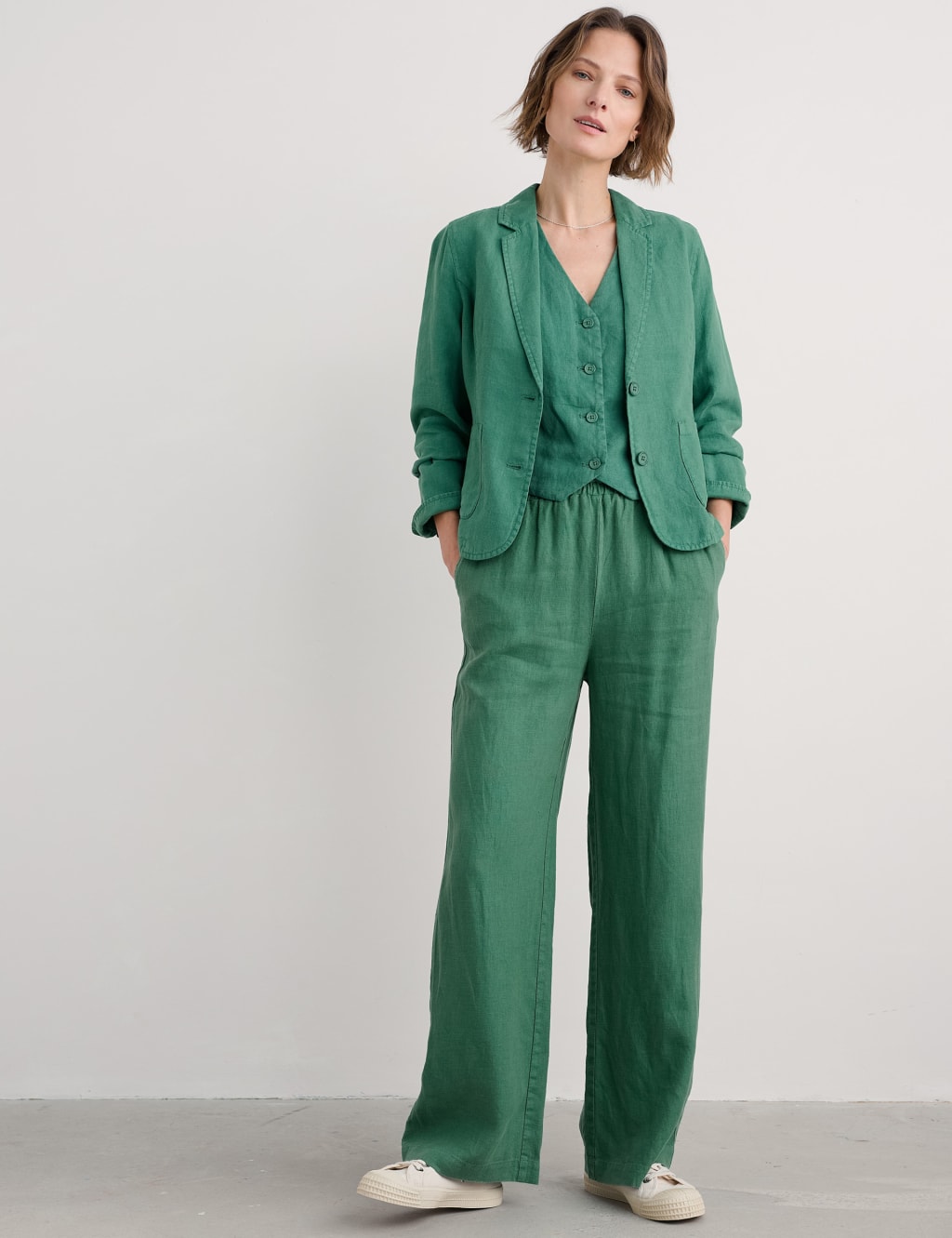 Seasalt Cornwall Women's Pure Linen Single Breasted Blazer - 14REG - Green, Green,Pink,Teal