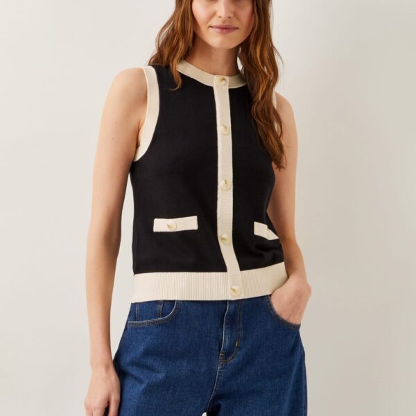 Monsoon Women's Button Front Sleeveless Cardigan - XXL - Black, Black